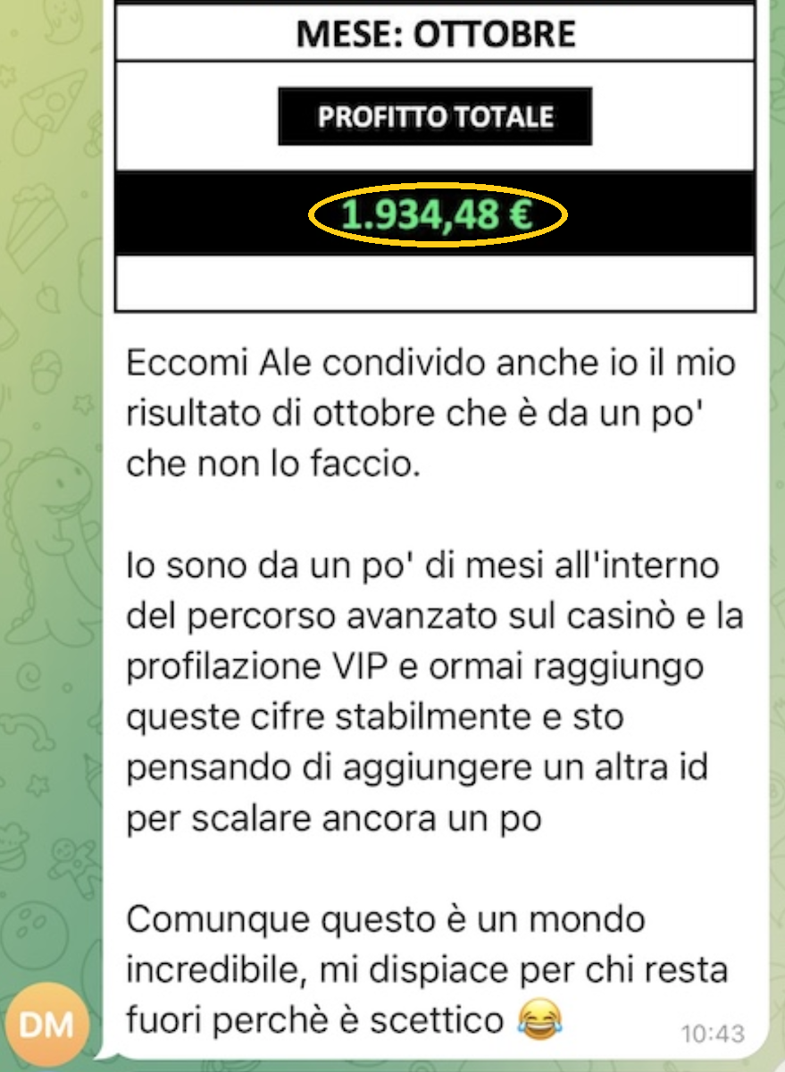 Screenshot del risultato di Davide a ottobre