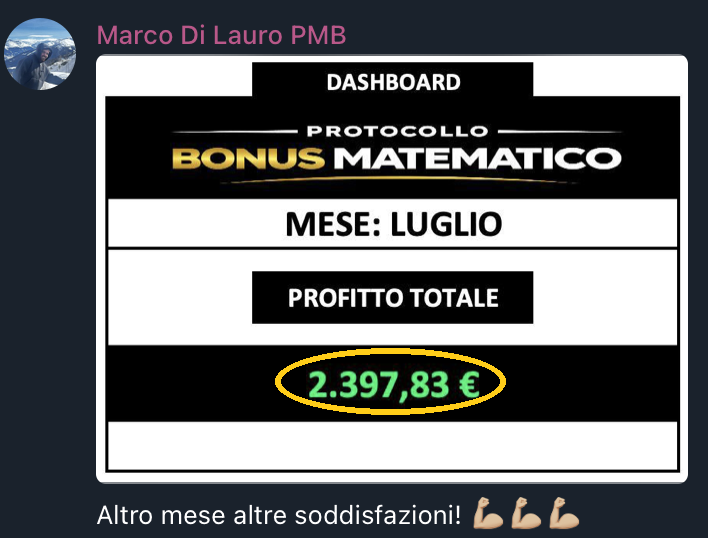 Screenshot del risultato di Marco Di Lauro PMB a luglio